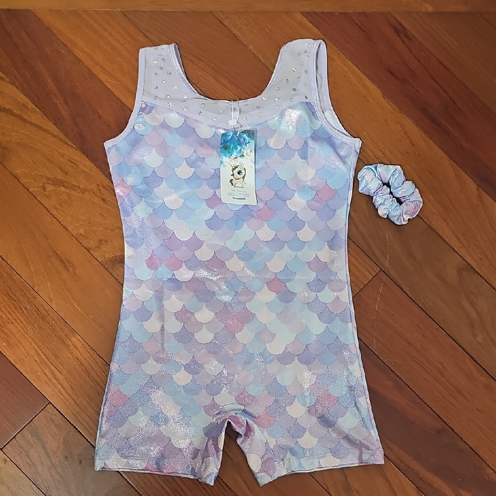 Girl's Mermaid Scale Patterned Leotard with Scrunchie Size 6-8?